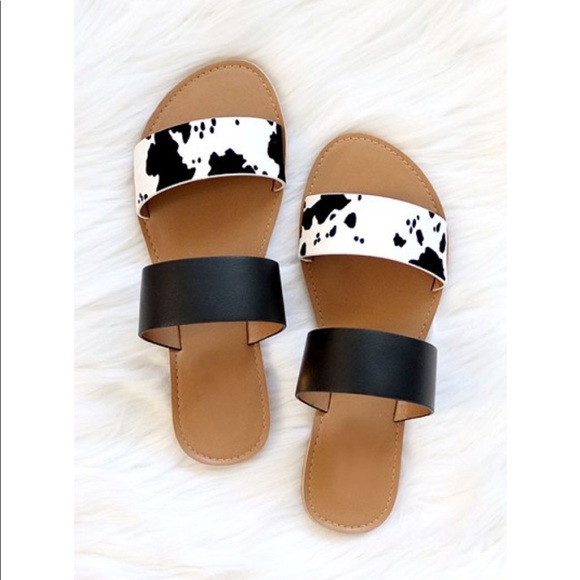 anthemoessa Shoes - SKY | DOUBLE BANDED SANDAL | BLACK / CALF PRINT